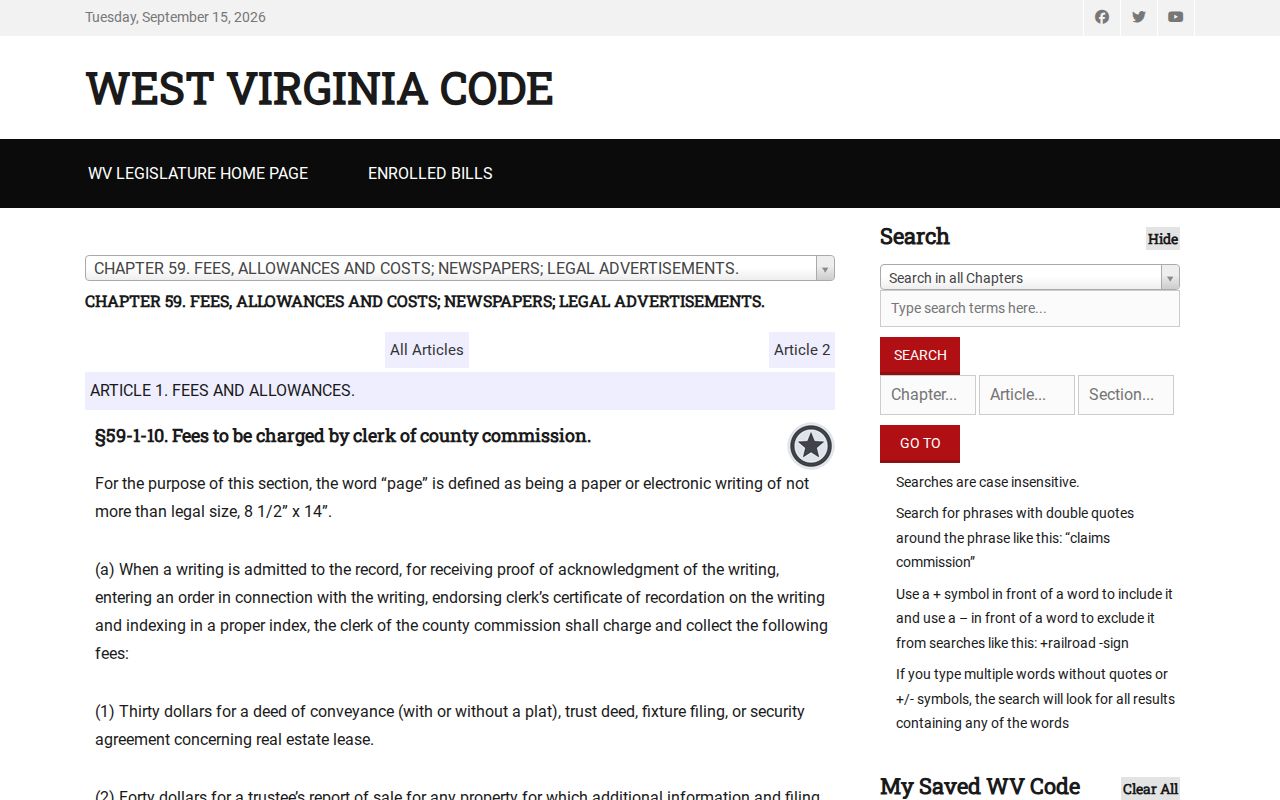 Mingo County deed records and county clerk copy fees under West Virginia law
