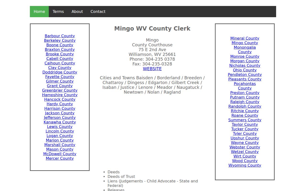 Mingo County former owner research through the county clerk deed index
