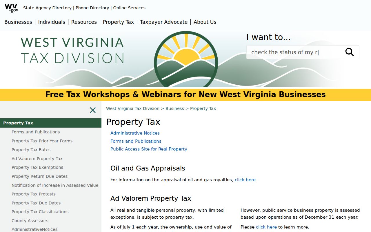 Mingo County property tax assessment appeal dates on the West Virginia Tax Division page