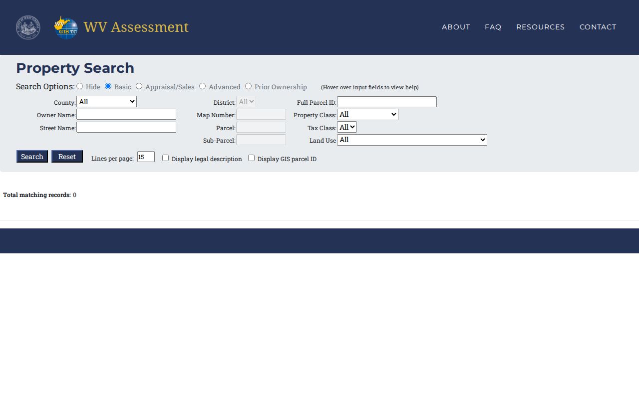 Mingo County property search options in the West Virginia assessment portal